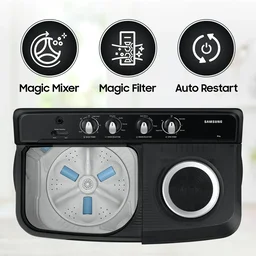 SAMSUNG Samsung 8 kg 5 Star, Air Turbo Drying Semi Automatic Top Load, Black Grey (WT80C4200GG/TL) - BLACK GREY