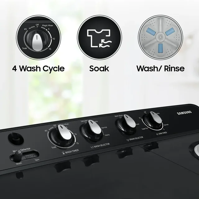 SAMSUNG Samsung 8 kg 5 Star, Air Turbo Drying Semi Automatic Top Load, Black Grey (WT80C4200GG/TL) - BLACK GREY