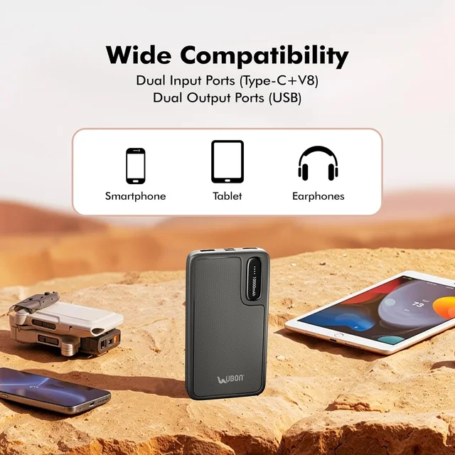 UBON Ubon 10000 mAh 15W Fast Charging Power Bank | Multiple Ports |Overheating Protection | for iPhone, Android & Other Devices, Black - PBX-31 - BLACK