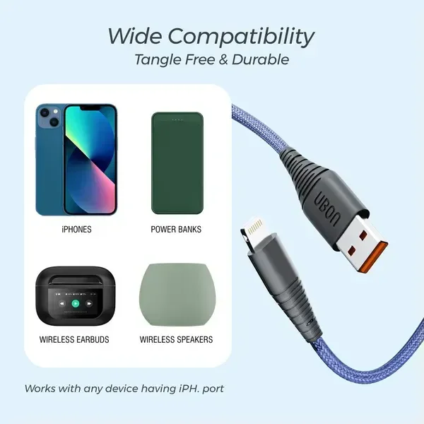 UBON 20W IPHONE LIGHTNING CABLE WR-470 - WHITE