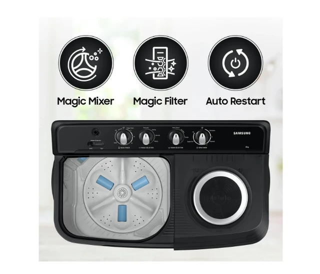 SAMSUNG Samsung WASHING MASHINE 8 kg Semi Automatic Top Load Black, Grey (WT80C4200GG/TL)