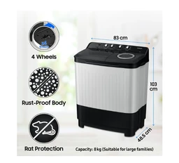SAMSUNG Samsung WASHING MASHINE 8 kg Semi Automatic Top Load Black, Grey (WT80C4200GG/TL)
