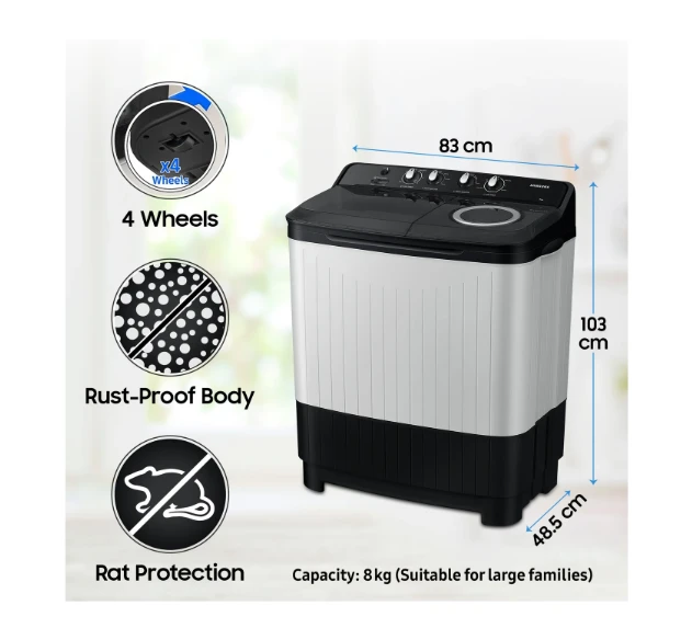 SAMSUNG Samsung WASHING MASHINE 8 kg Semi Automatic Top Load Black, Grey (WT80C4200GG/TL)