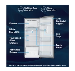 SAMSUNG Samsung 183 L Direct Cool Single Door 2 Star Refrigerator (Elegant Inox, RR20C2712S8/NL)