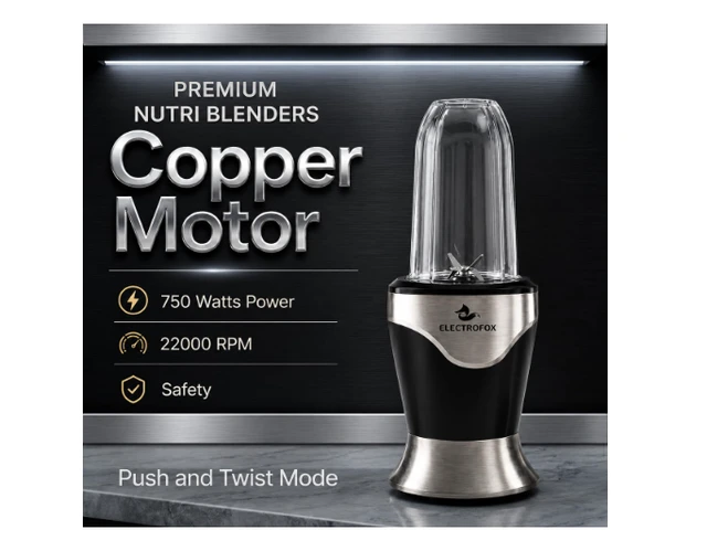 FRENDZ Electrofox ActiveBlend 2 Jar Pro Nutri Blender 750 W Juicer Mixer Grinder For Smoothies, Juice and Protein Shake (2 Jar Active Blend Nutri | 2 Jars | Silver) 2 Years Warranty400 Watt Nutri High Speed Blender
