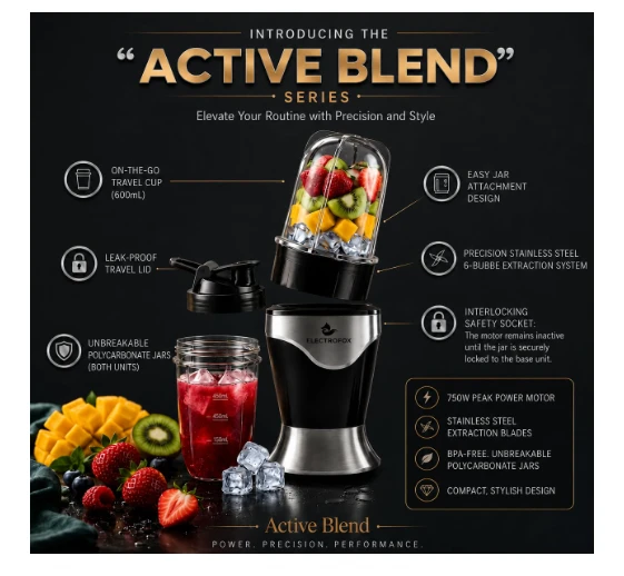 FRENDZ Electrofox ActiveBlend 2 Jar Pro Nutri Blender 750 W Juicer Mixer Grinder For Smoothies, Juice and Protein Shake (2 Jar Active Blend Nutri | 2 Jars | Silver) 2 Years Warranty400 Watt Nutri High Speed Blender