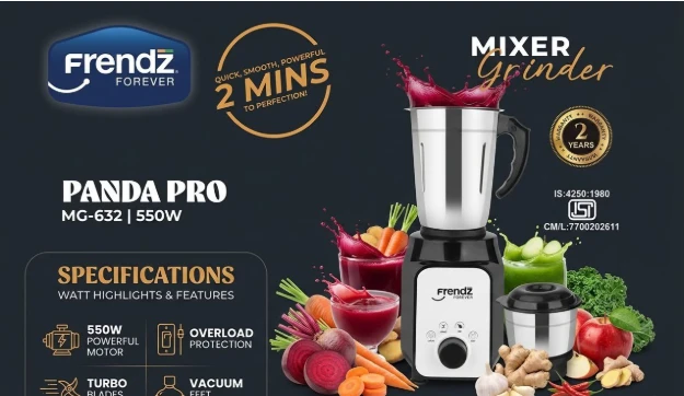FRENDZ Frendz Forever Panda Pro (MG-432) 550W Mixer Grinder with Turbo Blades, Overload Protection & 2 Years Warranty