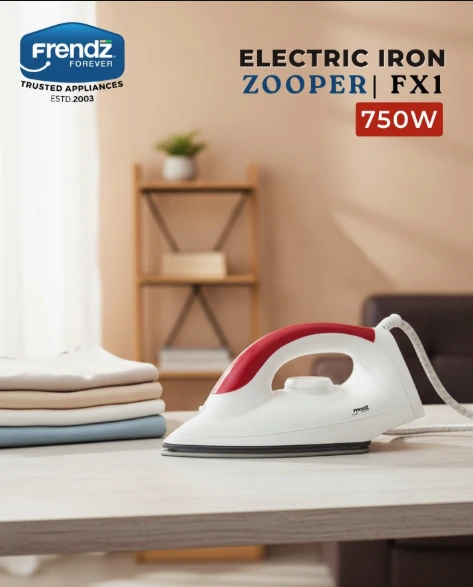 FRENDZ Frendz Forever Zooper FX-1 Dry Electric Iron (750W, White & Red)