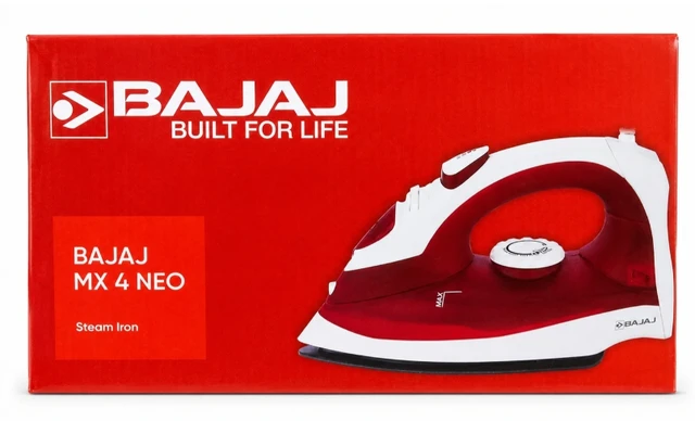 BAJAJ MX 4 Neo Steam Iron | 1250W | Non-Stick Soleplate | 1250 W Steam Iron (Maroon, White)