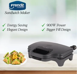FRENDZ Sandwich Maker | Non-Stick Grilling Plates | 2-Slice Capacity | Easy-to-Use, Fast Heating & Compact Design for Quick Breakfast | 900W power bigger fill Design