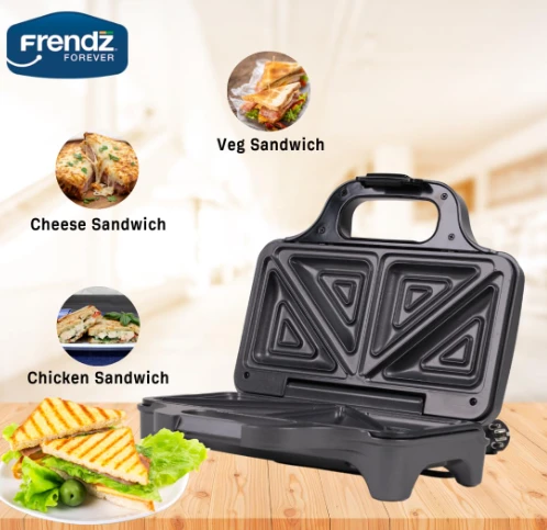 FRENDZ Sandwich Maker | Non-Stick Grilling Plates | 2-Slice Capacity | Easy-to-Use, Fast Heating & Compact Design for Quick Breakfast | 900W power bigger fill Design