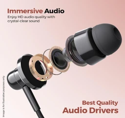 UBON B6 Wired in Ear Earphones with in-line Mic for Clear Calling, 10mm Dynamic Drivers for Boosted Bass, 3.5mm Jack, Multi-Functional Controller (Black)