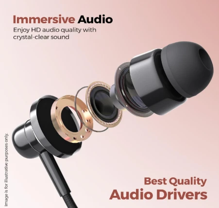 UBON B6 Wired in Ear Earphones with in-line Mic for Clear Calling, 10mm Dynamic Drivers for Boosted Bass, 3.5mm Jack, Multi-Functional Controller (Black)