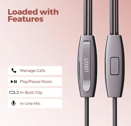 UBON B6 Wired in Ear Earphones with in-line Mic for Clear Calling, 10mm Dynamic Drivers for Boosted Bass, 3.5mm Jack, Multi-Functional Controller (Black)