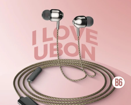 UBON B6 Wired in Ear Earphones with in-line Mic for Clear Calling, 10mm Dynamic Drivers for Boosted Bass, 3.5mm Jack, Multi-Functional Controller (Black)