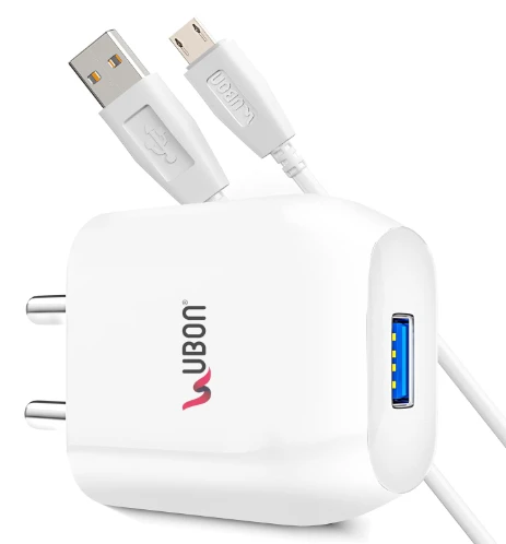 UBON 15W CH-58(V8) 2.4 Amp Wall Charger Fast Charging Adapter with Micro USB Cable for Smartphone & Tablets, BIS Certified, Smart Protection for Short Circuit & Overheating- White
