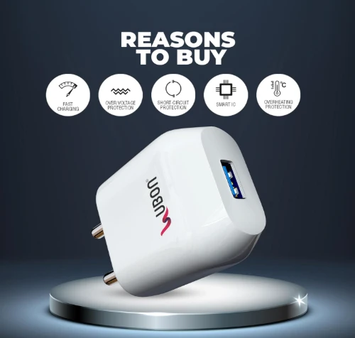 UBON 15W CH-58(V8) 2.4 Amp Wall Charger Fast Charging Adapter with Micro USB Cable for Smartphone & Tablets, BIS Certified, Smart Protection for Short Circuit & Overheating- White