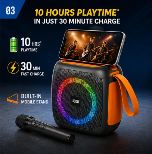 UBON Ubon S-14 Bluetooth Speaker With Wireless Mic 20 W Bluetooth Laptop/Desktop Speaker (Black, 2.0 Channel)