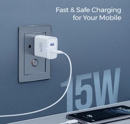 UBON 15W CH-586 Dual USB Port 2.4 Amp Wall Charger Fast Charging Adapter with Type-C Cable for Smartphone & Tablets, BIS Certified, Smart Protection for Short Circuit & Overheating- White