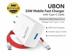 UBON CH-48 | 33W Mobile Fast Charger with Type-C Cable | Premium 33W Power Pro 2.0 Charger with Type-C Cable, Smart IC Protection, and Universal Compatibility (CH-48)
