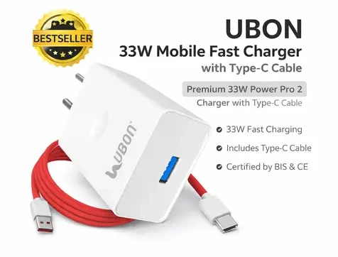 UBON CH-48 | 33W Mobile Fast Charger with Type-C Cable | Premium 33W Power Pro 2.0 Charger with Type-C Cable, Smart IC Protection, and Universal Compatibility (CH-48)