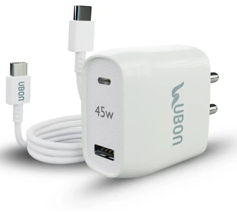 TYVON ubon 65w Dual Port Fast Charger C2 og Series 4.8 A Multiport Mobile Charger with Detachable Cable (White)