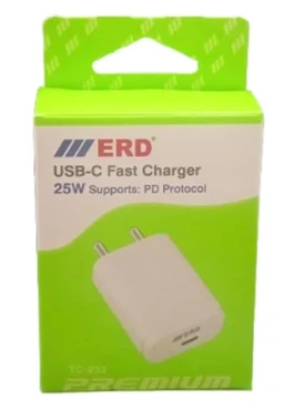 ERD TC-232 USB-C Fast Charger, 25W Power Delivery, PD Protocol Support, White