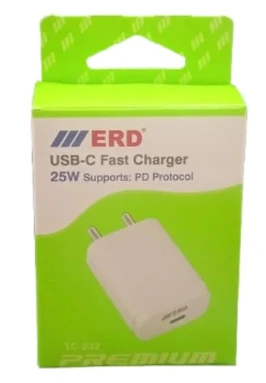 ERD TC-232 USB-C Fast Charger, 25W Power Delivery, PD Protocol Support, White