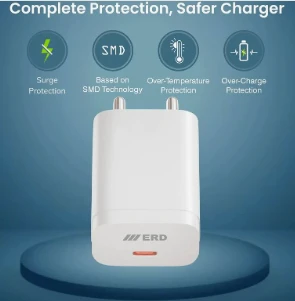 ERD TC-232 USB-C Fast Charger, 25W Power Delivery, PD Protocol Support, White