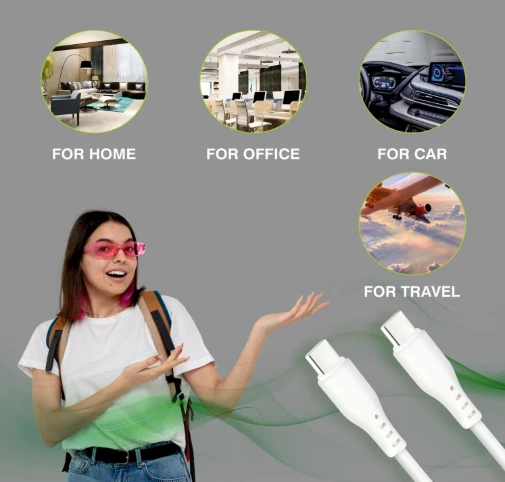 ERD UC-211 USB Type-C to C Data Cable, 65W Fast Charging, High-Speed Data Transfer, Durable, High Strength with 5mm OD cable, 1m Long, Compatible with Android Devices, Tablets, White