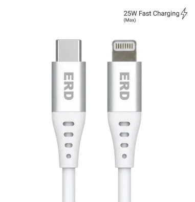 ERD TECHNOLOGY PVT LTD Lightning Cable 1 m ERD UC-218 25W Fast Charging USB-C to Lightning Cable for iPhone 13, 12, 11 Pro Max (1 m, White) (Compatible with Tv, Smartphones, Headphones, White, Pack of: 1, USB Type C To Lightning, 25 W)