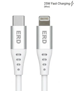 ERD TECHNOLOGY PVT LTD Lightning Cable 1 m ERD UC-218 25W Fast Charging USB-C to Lightning Cable for iPhone 13, 12, 11 Pro Max (1 m, White) (Compatible with Tv, Smartphones, Headphones, White, Pack of: 1, USB Type C To Lightning, 25 W)