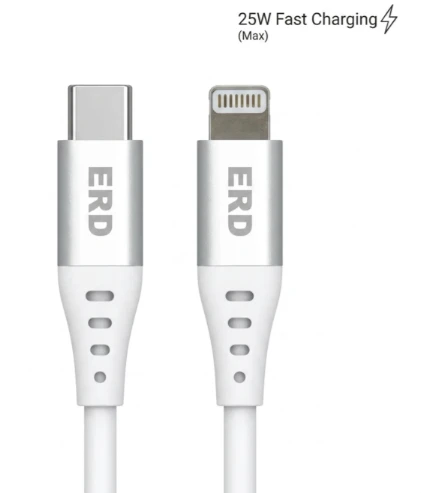 ERD TECHNOLOGY PVT LTD Lightning Cable 1 m ERD UC-218 25W Fast Charging USB-C to Lightning Cable for iPhone 13, 12, 11 Pro Max (1 m, White) (Compatible with Tv, Smartphones, Headphones, White, Pack of: 1, USB Type C To Lightning, 25 W)
