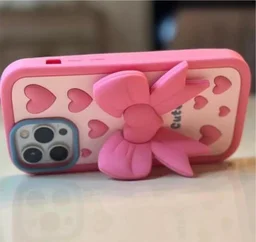 HRK iPhone 14 Plus Cute 3D Pink Heart & Bowknot Silicone Back Cover Case - PINK