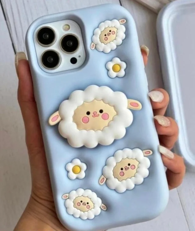 HRK iPhone 16 Pro 3D Fluffy Cloud Sheep Case MOBILE COVER - BLUE