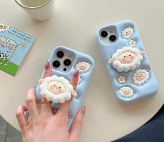 HRK iPhone 16 Pro 3D Fluffy Cloud Sheep Case MOBILE COVER - BLUE