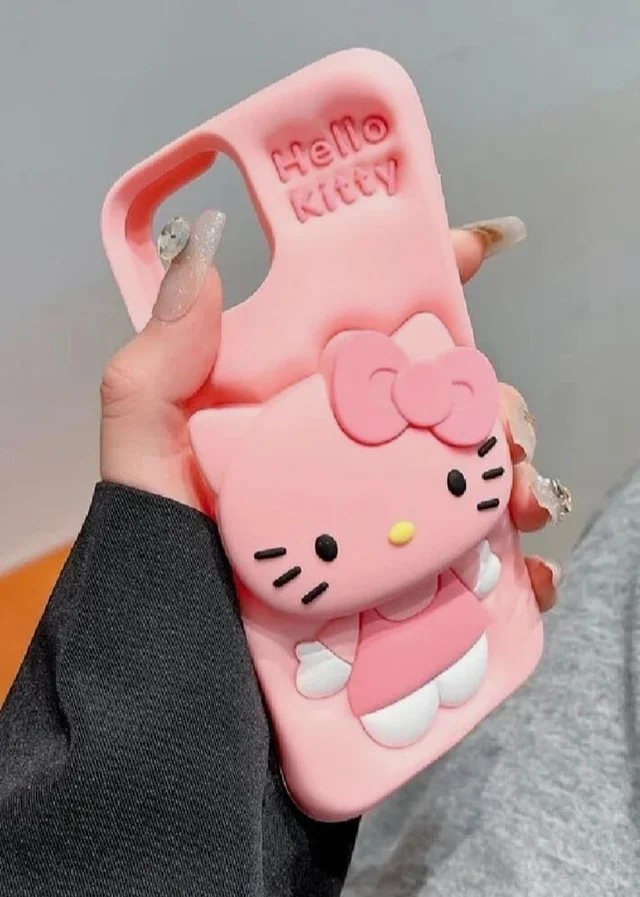 HRK iPhone 15 Pro Cute 3D Hello Kitty Embossed Silicone Phone Case mobile cover - baby pink