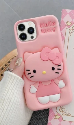HRK iPhone 16 Pro Max Cute 3D Hello Kitty Pink Soft Silicone Phone Case mobile cover - baby pink