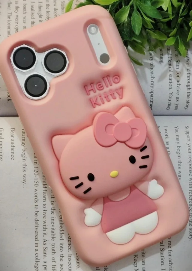 HRK iPhone 17 Pro Max Cute 3D Hello Kitty Embossed Soft Silicone Phone Case mobile cover - baby pink