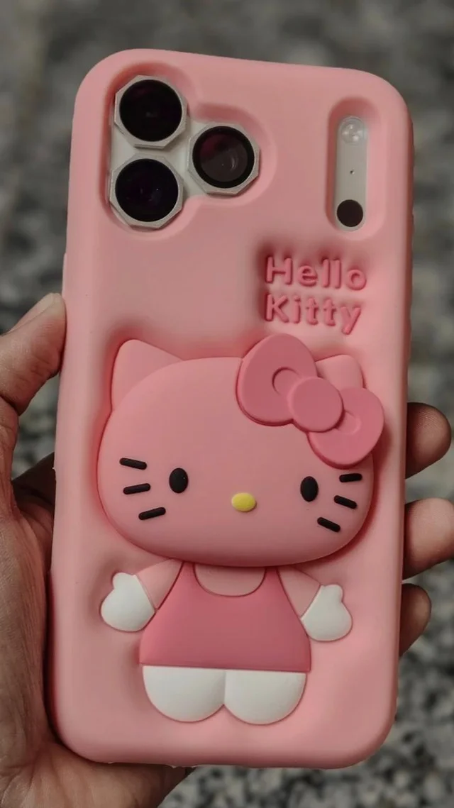 HRK iPhone 17 Pro Max Cute 3D Hello Kitty Embossed Soft Silicone Phone Case mobile cover - baby pink