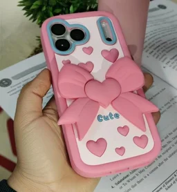 HRK iPhone 17 Pro Cute 3D Pink Bow & Heart Soft Silicone Phone Case - pink