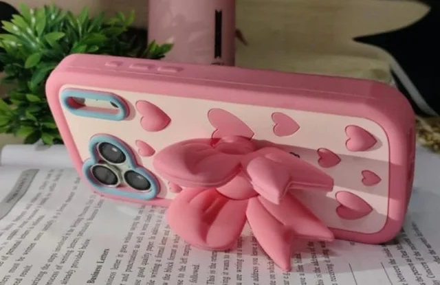 HRK iPhone 17 Pro Max Cute 3D Pink Bow Heart Case - pink