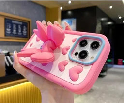 HRK iPhone 14 Pro Cute 3D Pink Bow Soft Silicone Case MOBILE COVER - PINK