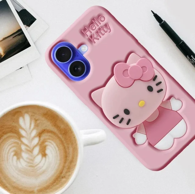HRK iPhone 16 Cute 3D Pink Hello Kitty Silicone Back Cover mobile cover - baby pink