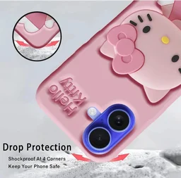 HRK iPhone 16 Cute 3D Pink Hello Kitty Silicone Back Cover mobile cover - baby pink