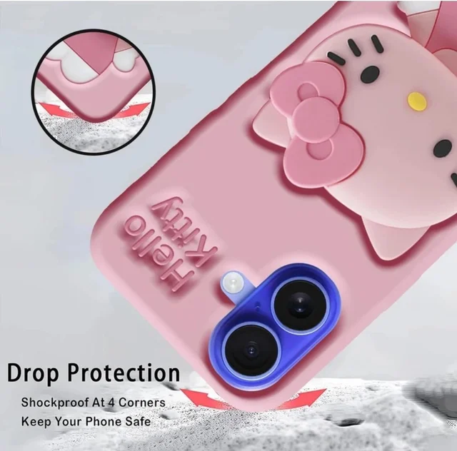 HRK iPhone 17 Cute 3D Hello Kitty Embossed Pink Silicone Phone Case mobile cover - baby pink