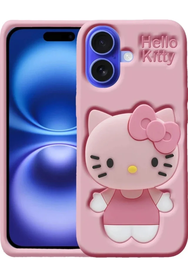 HRK iPhone 16 Cute 3D Pink Hello Kitty Silicone Back Cover mobile cover - baby pink