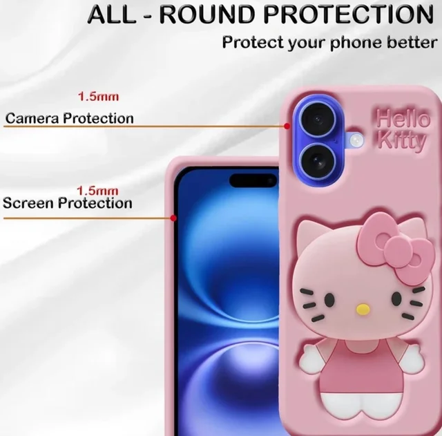 HRK iPhone 16 Cute 3D Pink Hello Kitty Silicone Back Cover mobile cover - baby pink