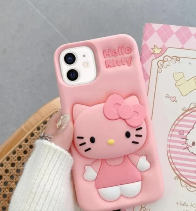 HRK iPhone 14 Pro Max Cute 3D Pink Hello Kitty Silicone Case mobile cover - pink