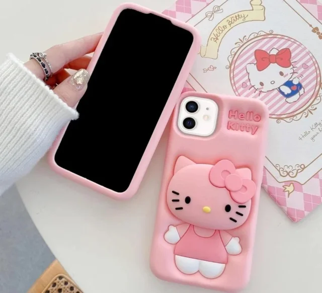 HRK iPhone 14 Pro Max Cute 3D Pink Hello Kitty Silicone Case mobile cover - pink